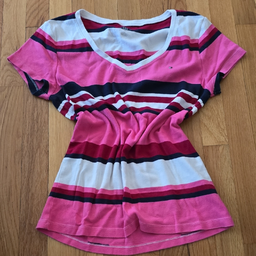 Tommy Hilfiger Pink, White, and Navy Striped Tee